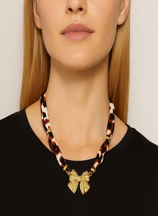TACBSP Scarf Necklace with Charm for Women Leopard Scarf Charm Necklace Vintage Bow Heart Cross Leopard Necklaces Boho Layered Pearl Coin Necklaces Summer Jewelry Gift (D) - Image 3